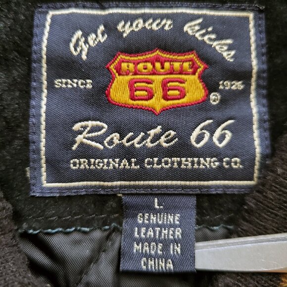 Route 66 Vintage Y2K 90s Suede Genuine Leather Varsity Bomber Jacket Black Tan L - Picture 10 of 16